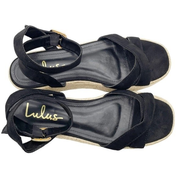 Lulus Cobi Black Faux Suede Espadrille Platform Sandals Size 8.5 Flatform Shoes - Picture 4 of 15